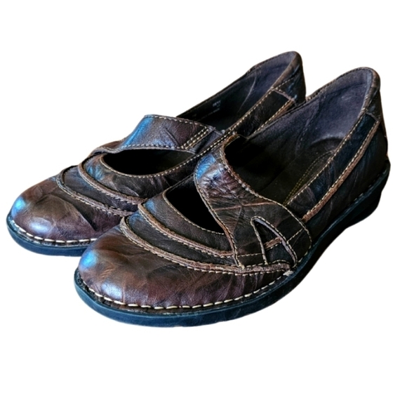Clarks Women’s Bendables Textured Leather Mary Jane Shoes Flats Brown Size 7M - Picture 1 of 6